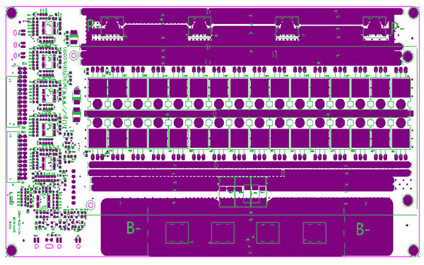 17串100A同口帶均衡鋰離子電池保護(hù)板(圖1) PCB尺寸圖