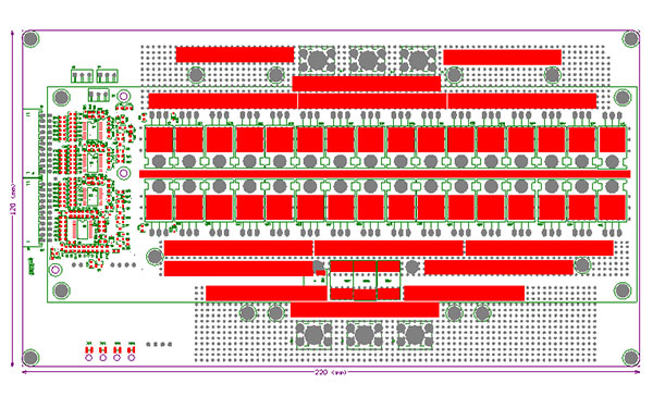 3串70A同口帶均衡三元鋰電池保護板(圖1) PCB尺寸圖